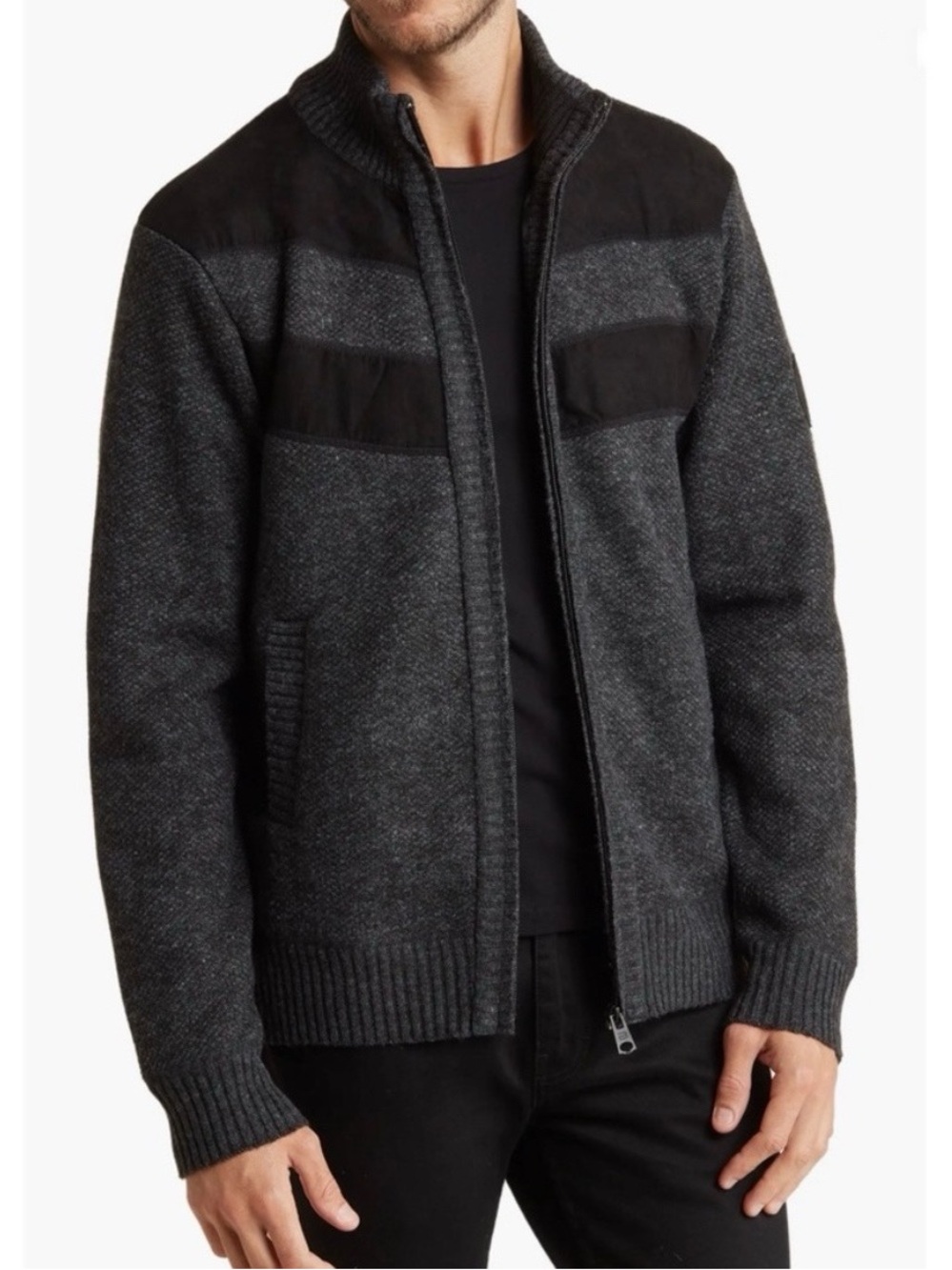 Buffalo Westony gray/black size Small knit full zip bomber jacket sweater coat